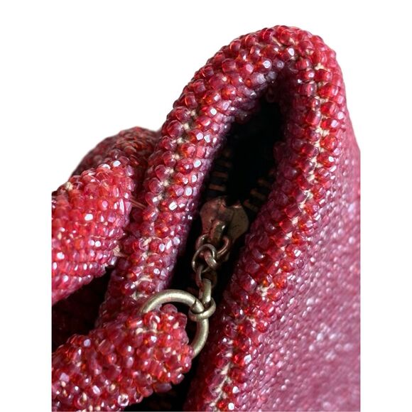 1940s Reddish Pink Beaded Coiled Rose Evening Shoulder Bag Purse Clutch